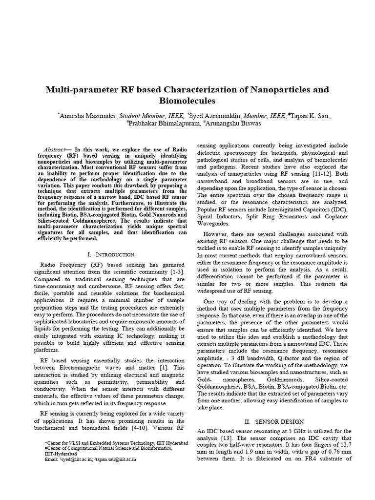 AB - Multi-Parameter RF Based Characterization of Nanoparticles and ...