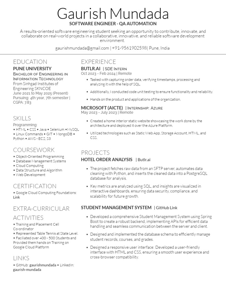 Gaurish Mundada: Software Engineer Profile | PDF | Cloud Computing ...