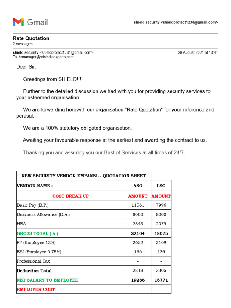 Security Services Rate Quotation India | PDF | Public Finance | Taxation