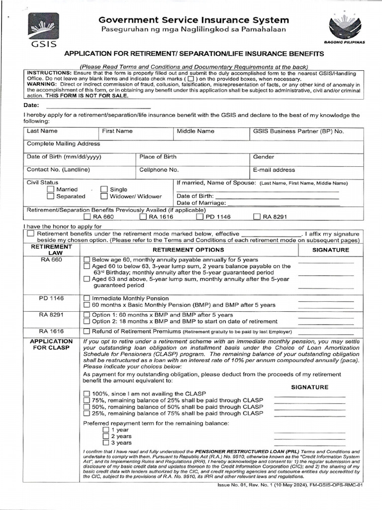 GSIS Application For Retirement Under RA 660 RA 1616 PD 1146 and RA ...