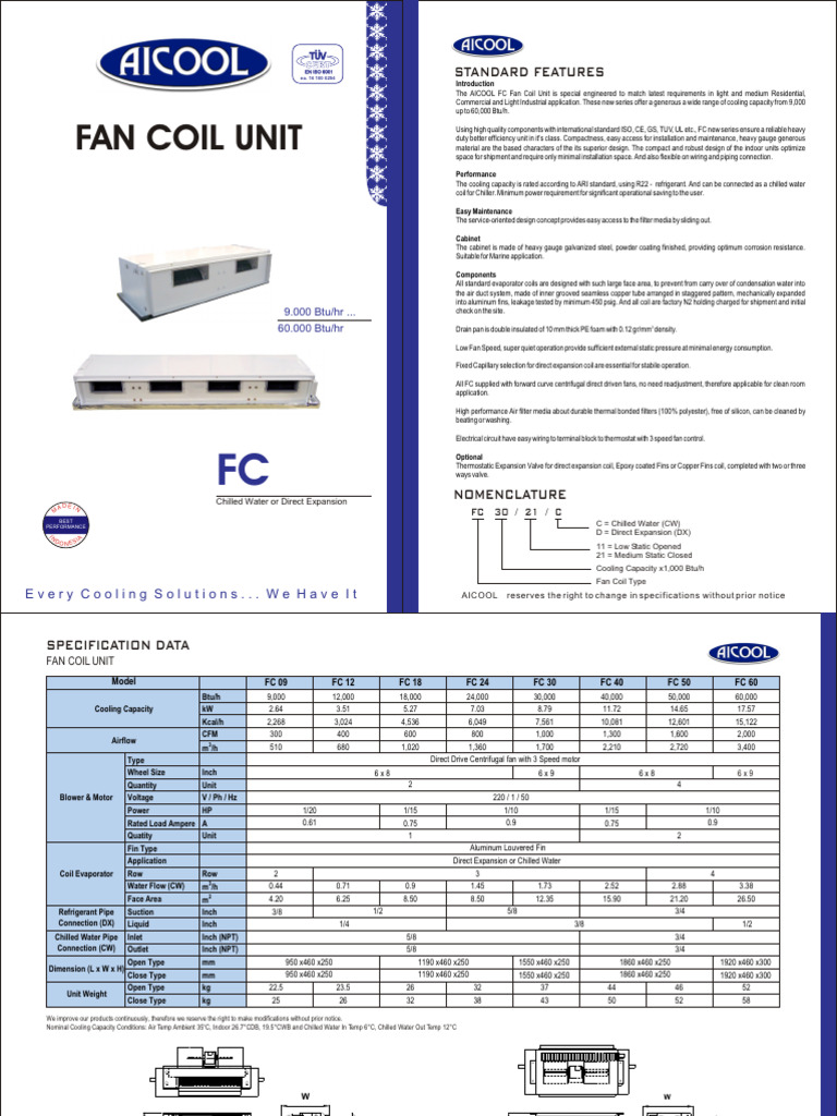 AICOOL Fan Coil Unit Specifications | PDF | Duct (Flow) | Equipment