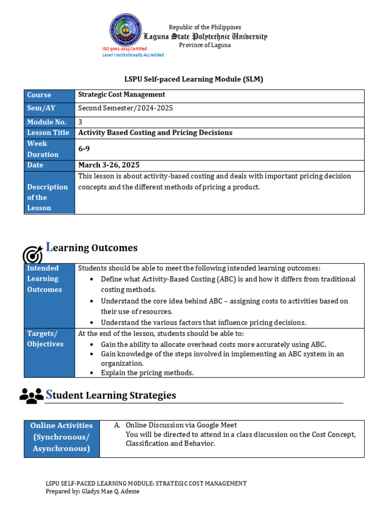 Strategic Cost Management - Module 3 | PDF | Pricing | Prices