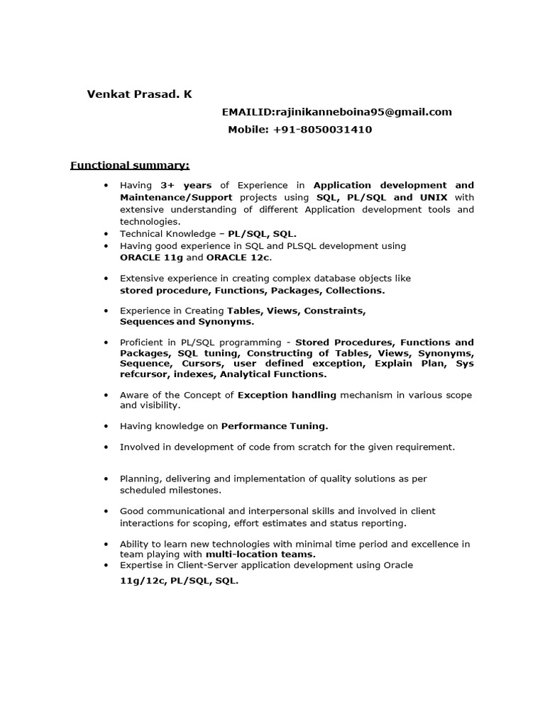 PL/SQL Developer Resume Overview | PDF | Pl/Sql | Sql