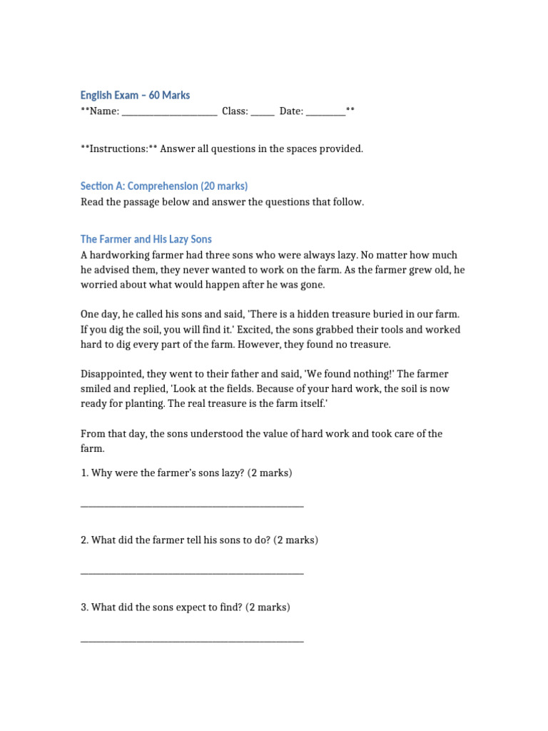 English Exam for Class 5 Students | PDF | Linguistics | Linguistic ...