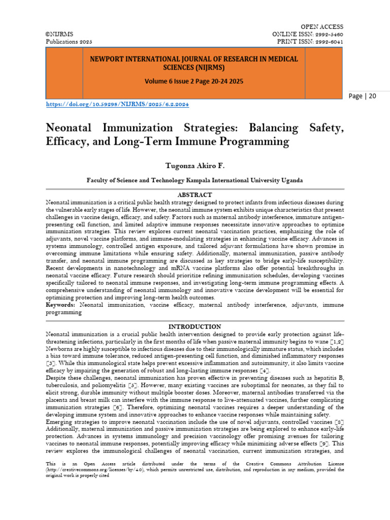 Neonatal Immunization Strategies: Balancing Safety, Efficacy, and Long ...