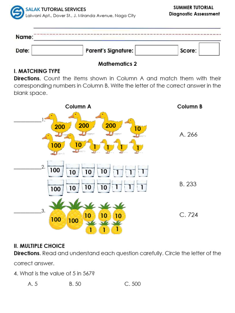 Math 2 Diagnostic Assessment | PDF | Area | Mathematics