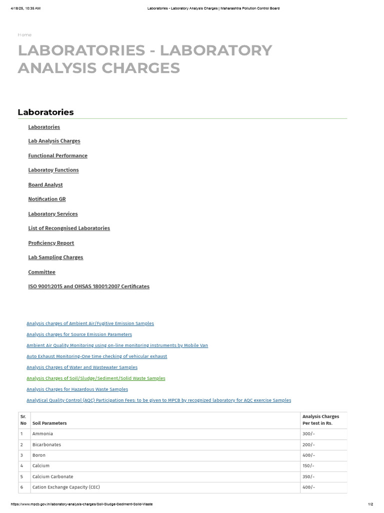 Laboratories - Laboratory Analysis Charges - Maharashtra Pollution ...