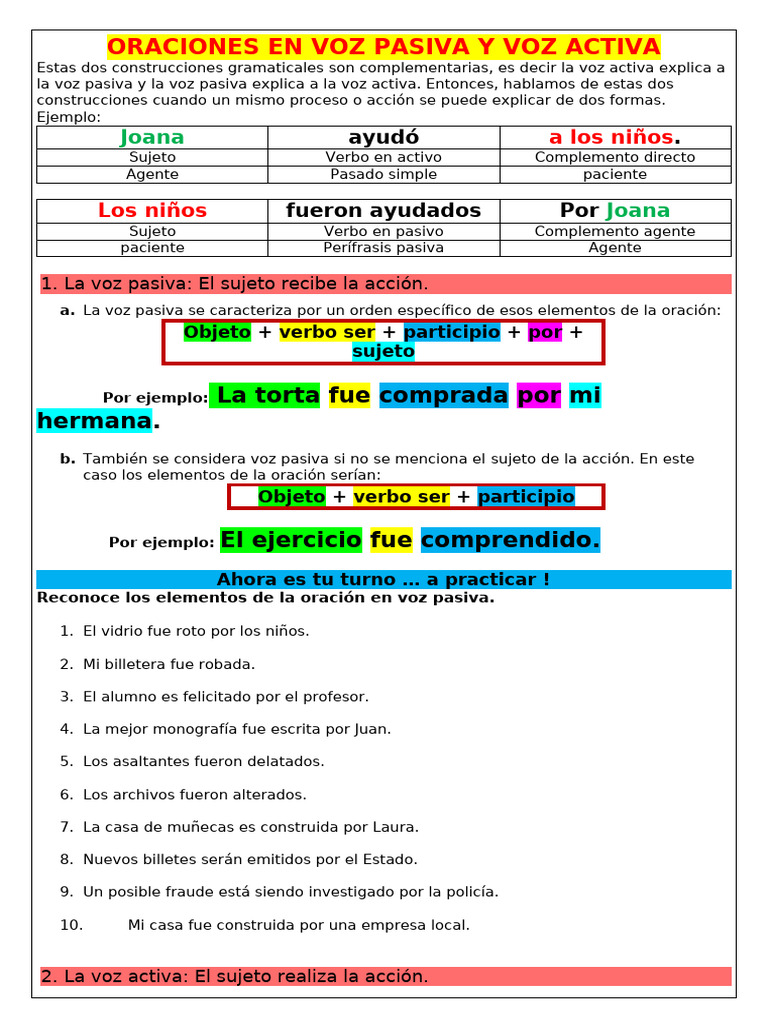 Oraciones en Voz Pasiva y Activa | PDF | Verbo | Asunto (gramática)