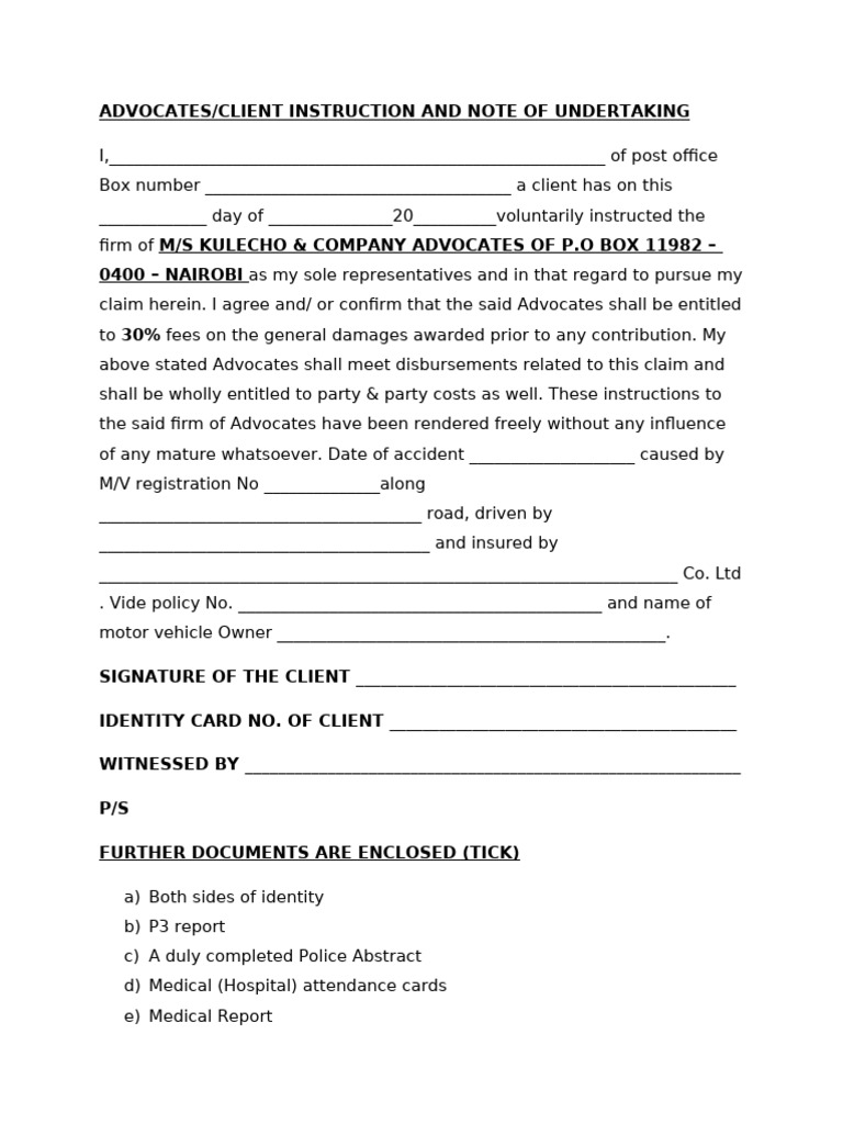 Client Instruction for Legal Representation | PDF