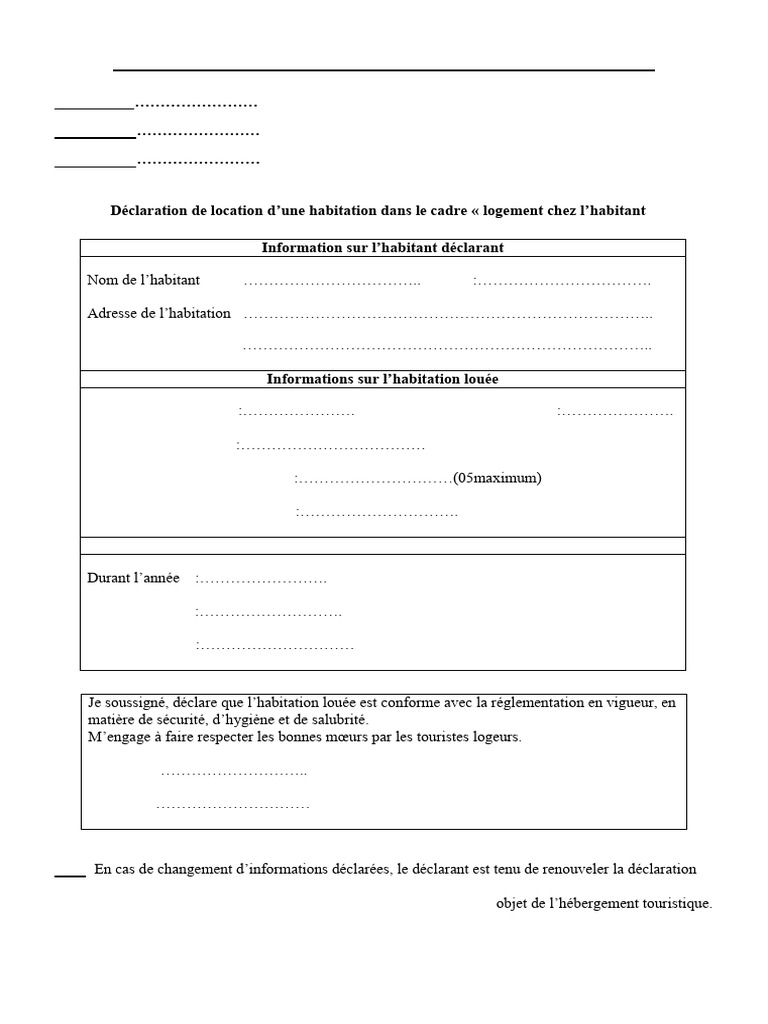 Déclaration de location d'habitation en Algérie | PDF