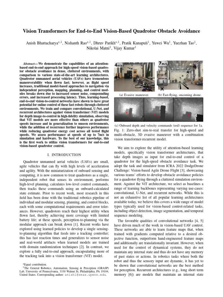 Vision Transformers for Quadrotor Control | PDF | Computer Vision