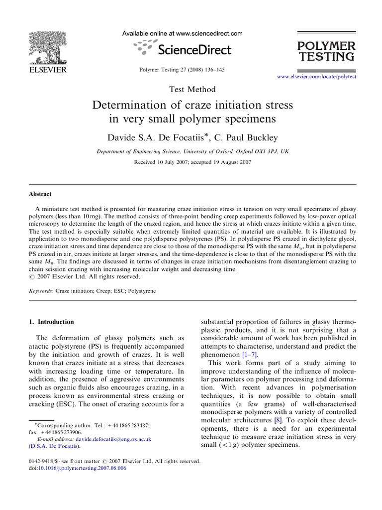 Defocatiis Polymertesting2008 Journal | PDF | Bending | Creep (Deformation)