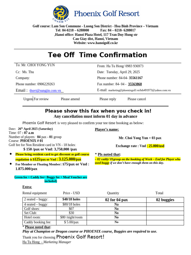Phoenix Golf Resort Tee Time Confirmation | PDF | Sports | Ball Games