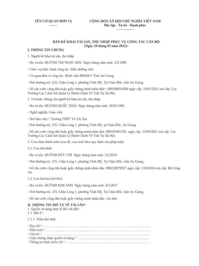 Mau Ke Khai Tai San-Cong Tac Can Bo Htnmai | PDF