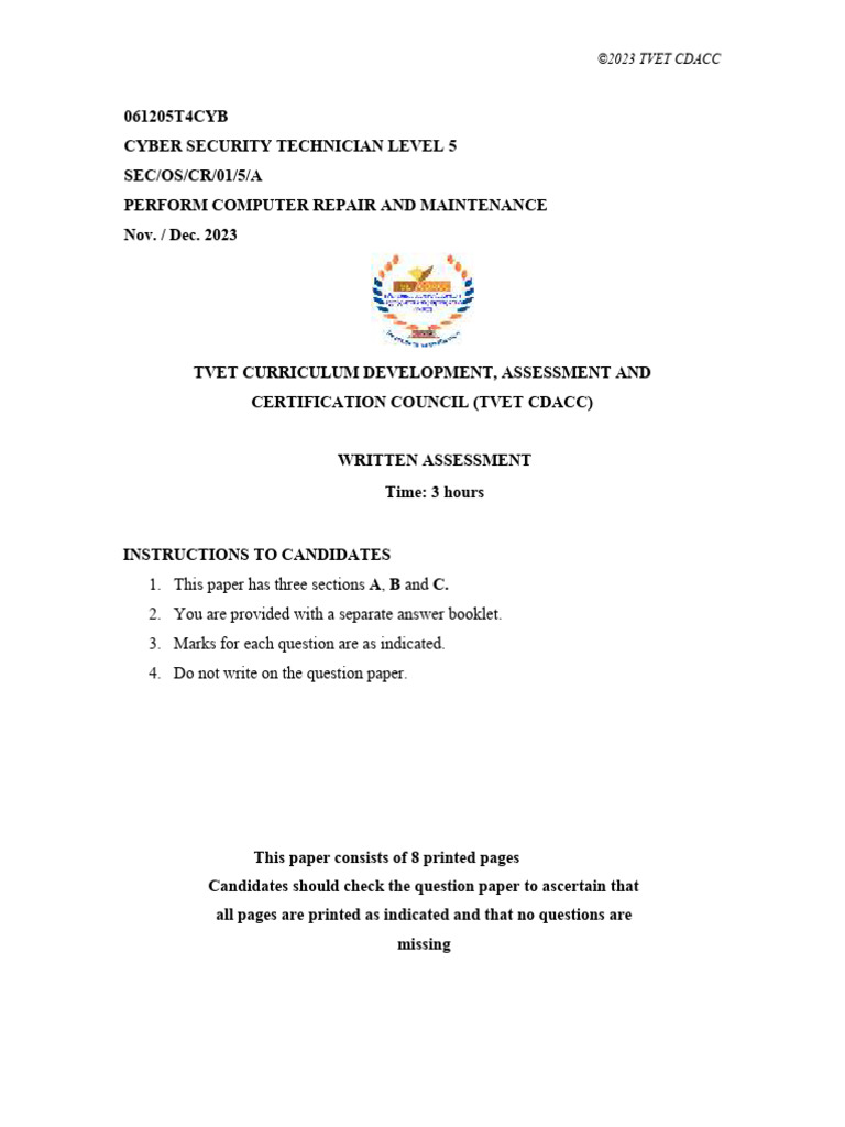 Computer Repair & Maintenance Exam 2023 | PDF | Booting | Personal ...