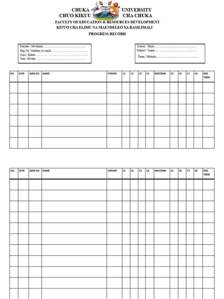 Chuka University Teacher Progress Record | PDF