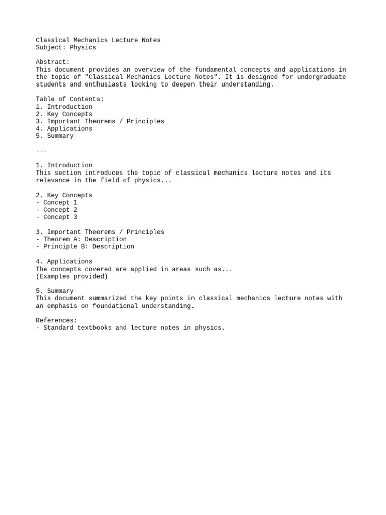 Classical Mechanics Lecture Notes Pdf