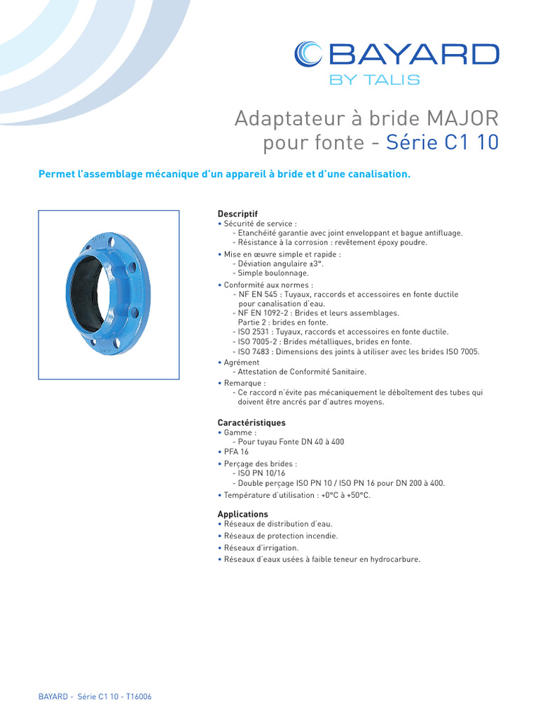 Adaptateur à bride MAJOR pour fonte | PDF | Matériaux de construction ...