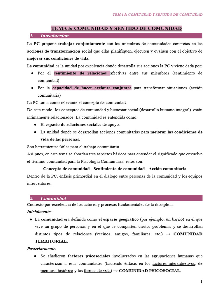 Tema 5 - Comunidad y Sentido de Comunidad | PDF | Comunidad | Sicología