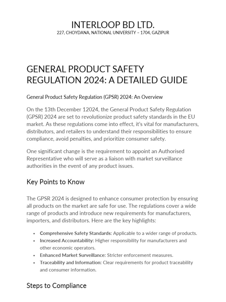 GPSR 2024 Compliance Guide for Manufacturers | PDF | Regulatory ...