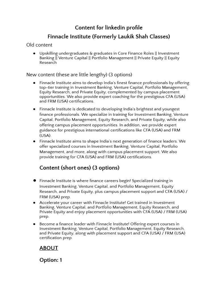 Content For Linkedin Profile | PDF