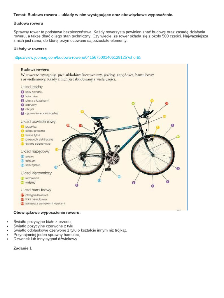 Budowa roweru oraz numery alarmowe | PDF