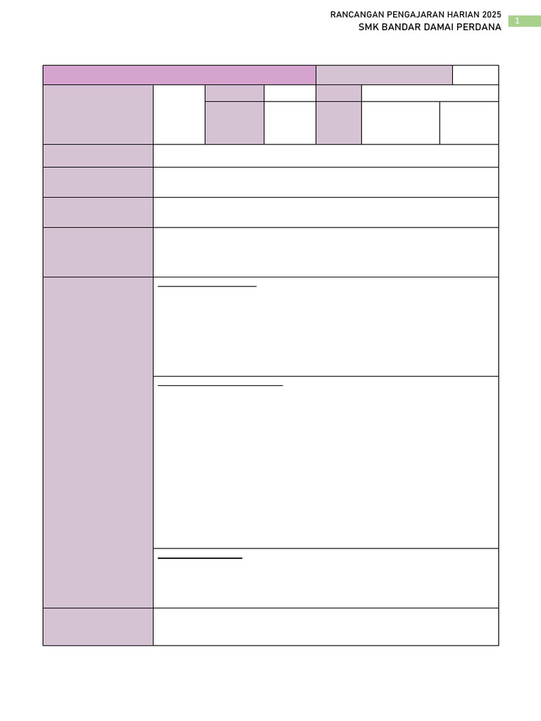RPH 2025: Contoh dan Template | PDF