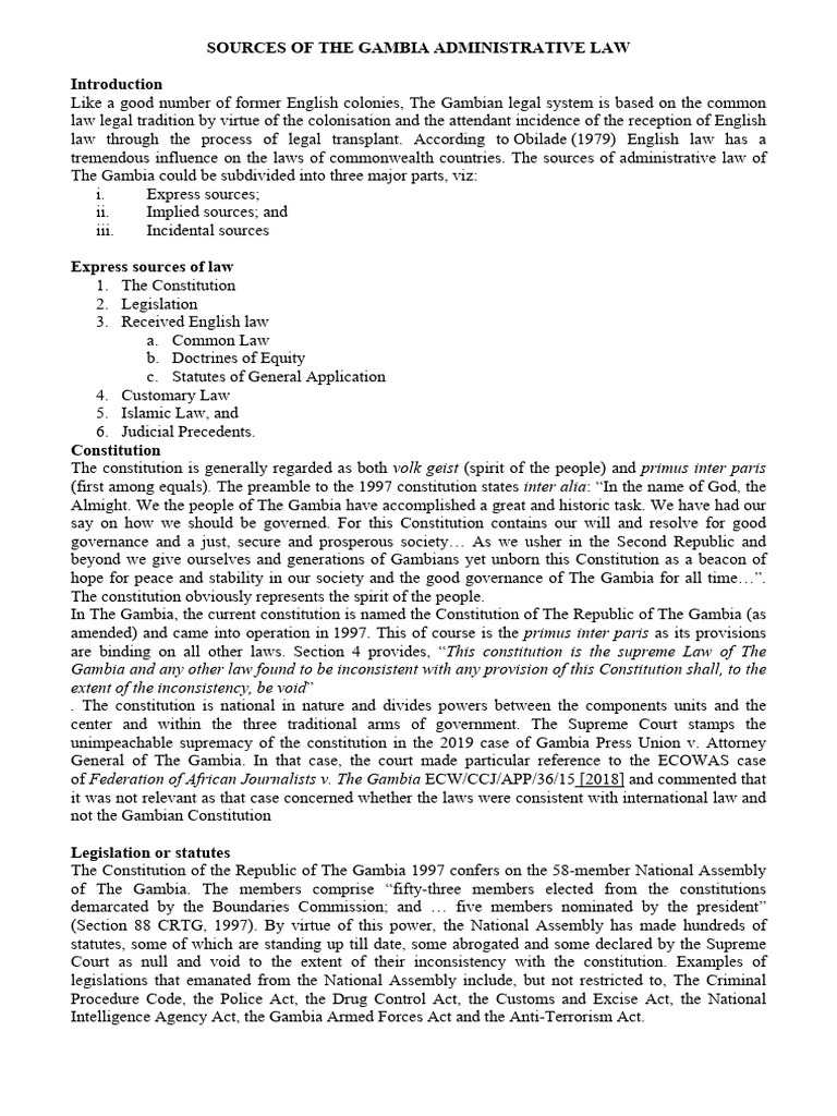 Sources of Administrative Law in Gambia | PDF | Equity (Law) | Common Law