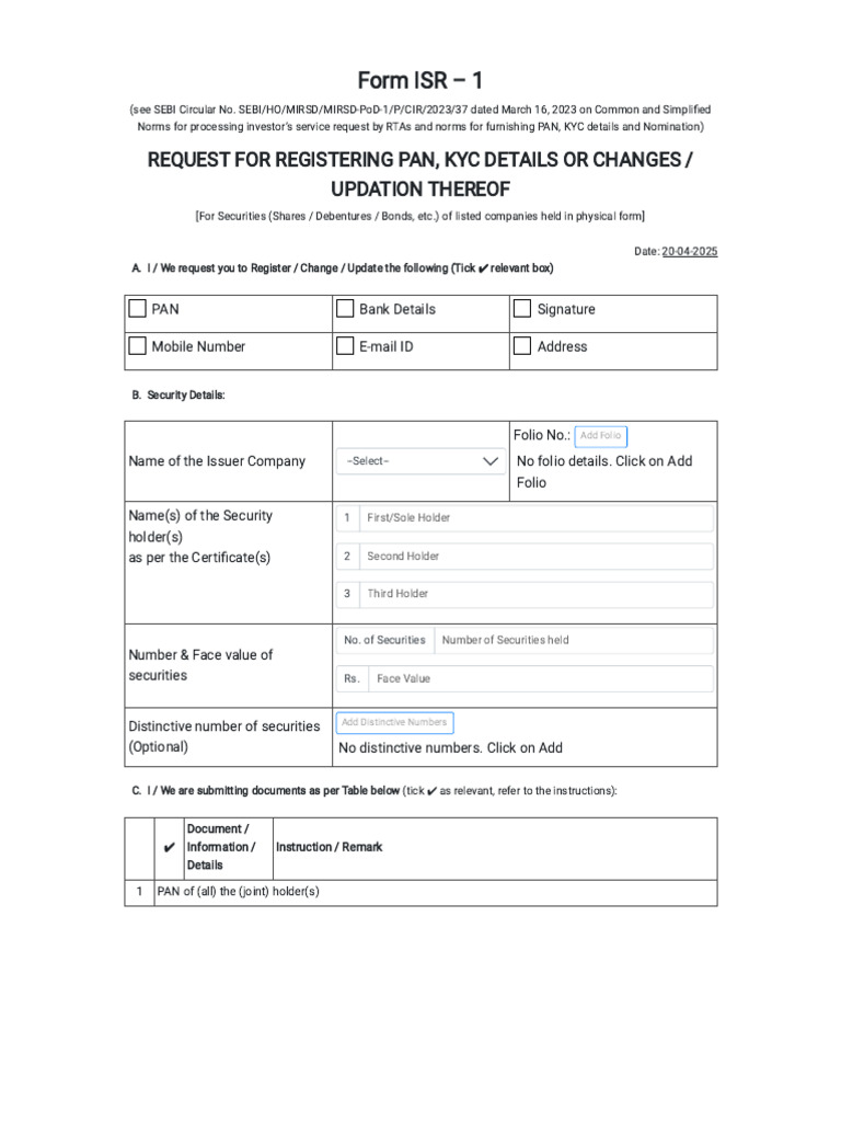 Request to Update PAN and KYC Details | PDF | Securities (Finance ...