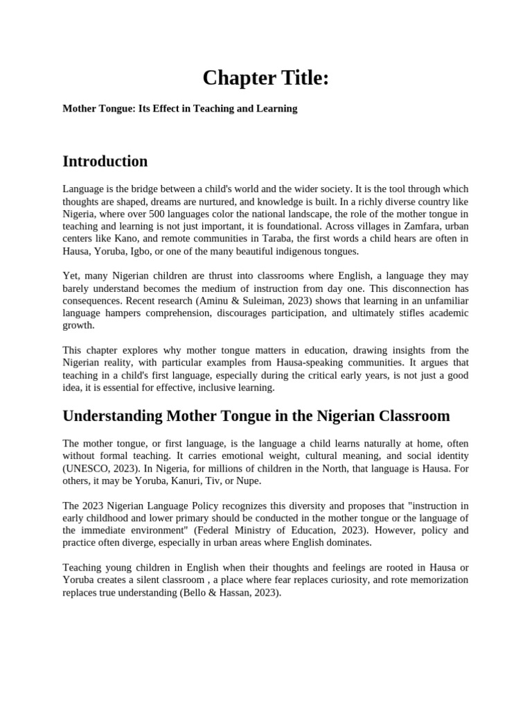 Impact of Mother Tongue on Learning | PDF | Nigeria | First Language