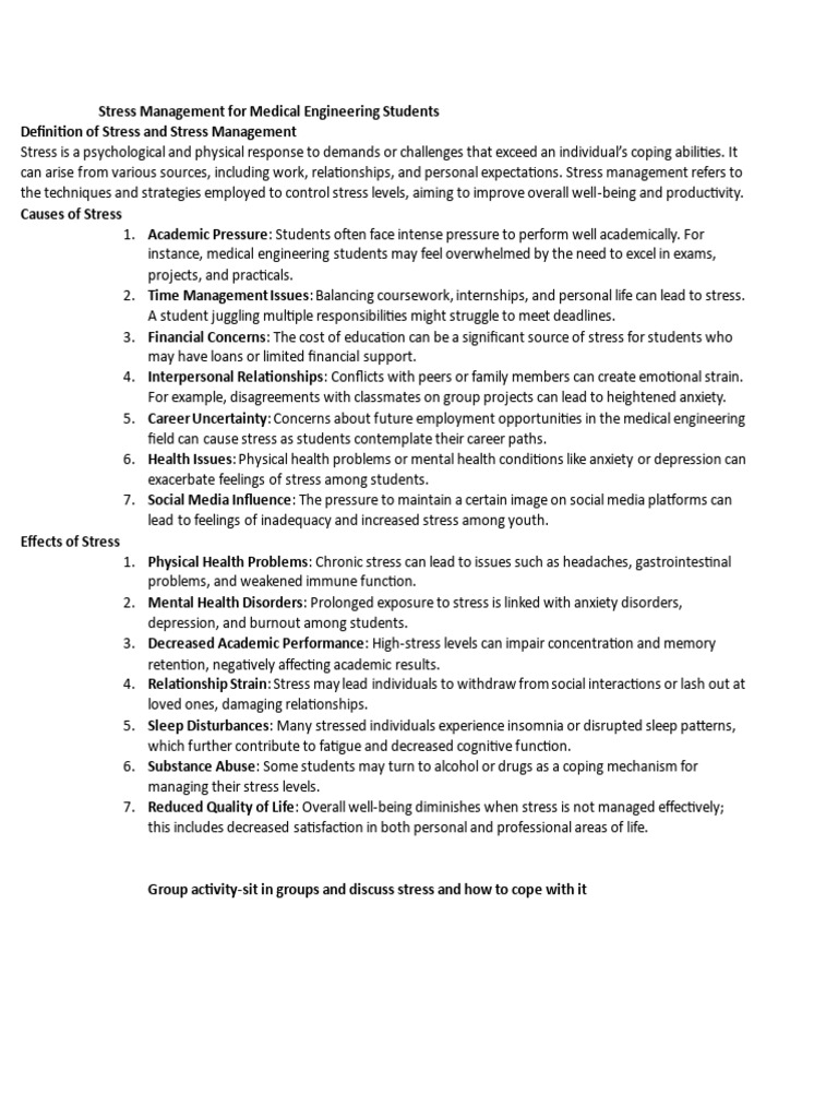 Stress Management For Medical Engineering Students | PDF | Stress ...