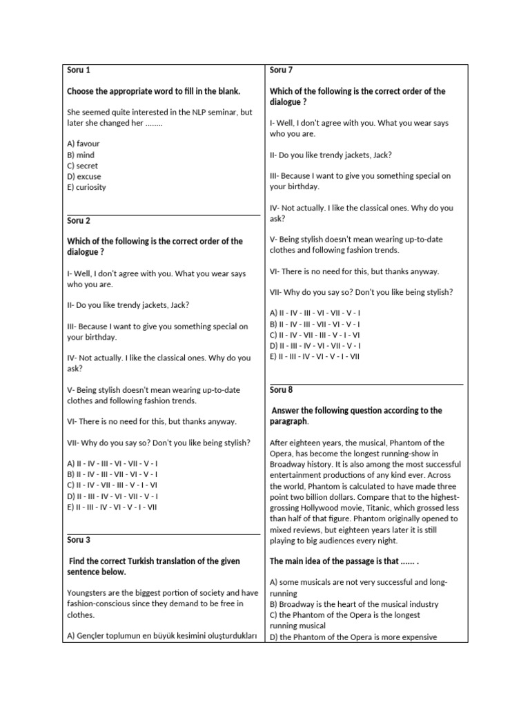 English Language Exam Practice Questions | PDF