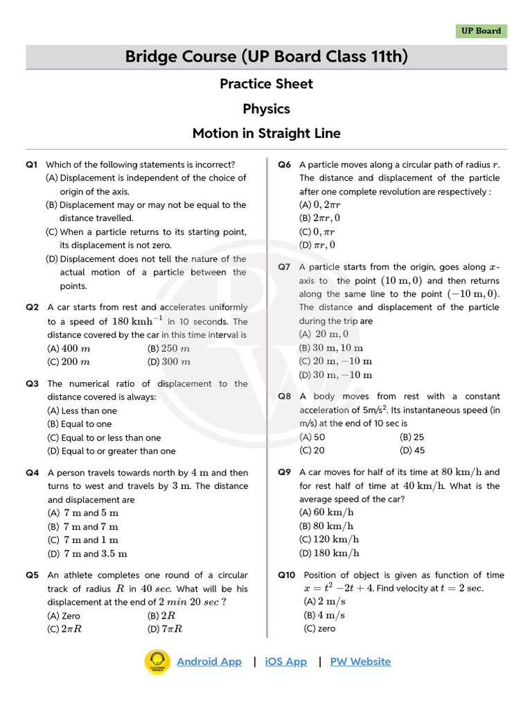 Practice Sheet (English) Bridge Course (UP Boards Class 11th) | PDF ...