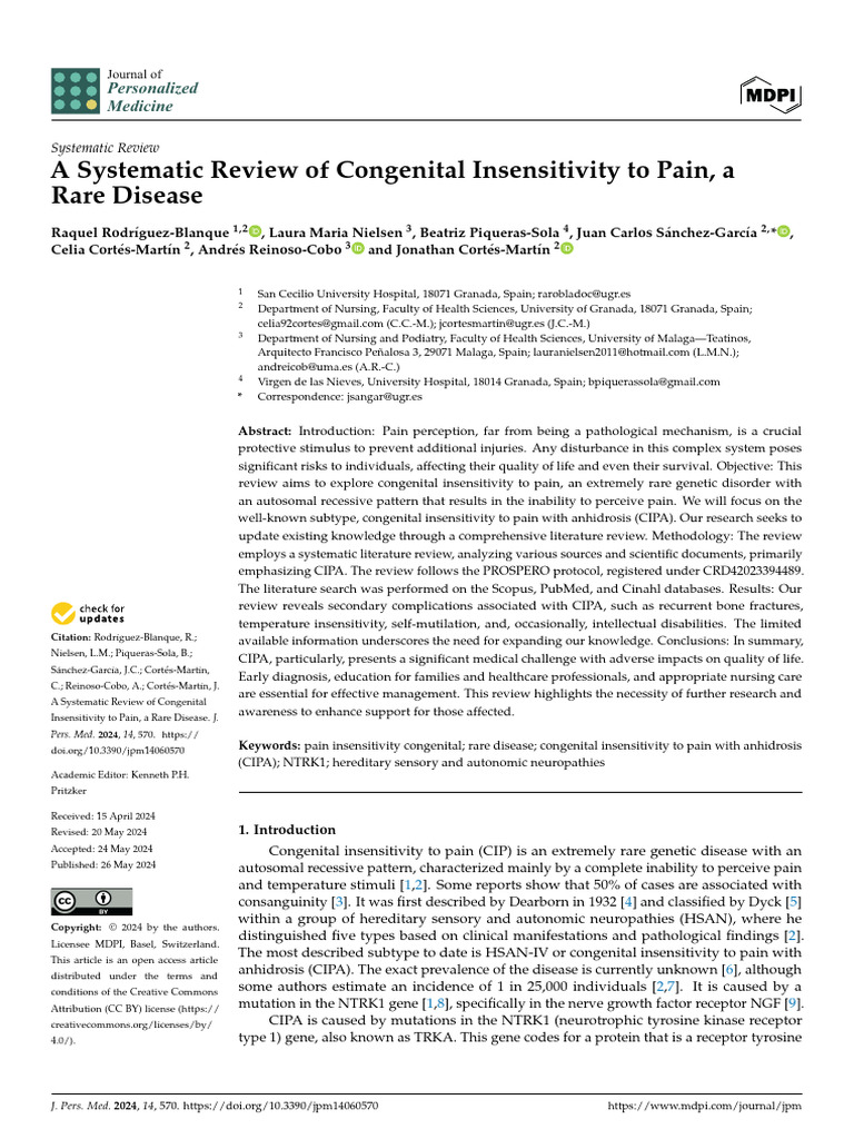 Systematic Review of Congenital Pain Insensitivity | PDF | Diseases And ...
