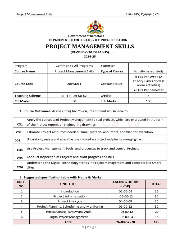 Project Management Skills Course Overview | PDF | Project Management | Risk