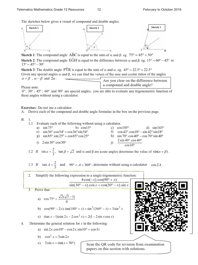 Compound and Double Angle Trigonometry | PDF | Trigonometric Functions ...