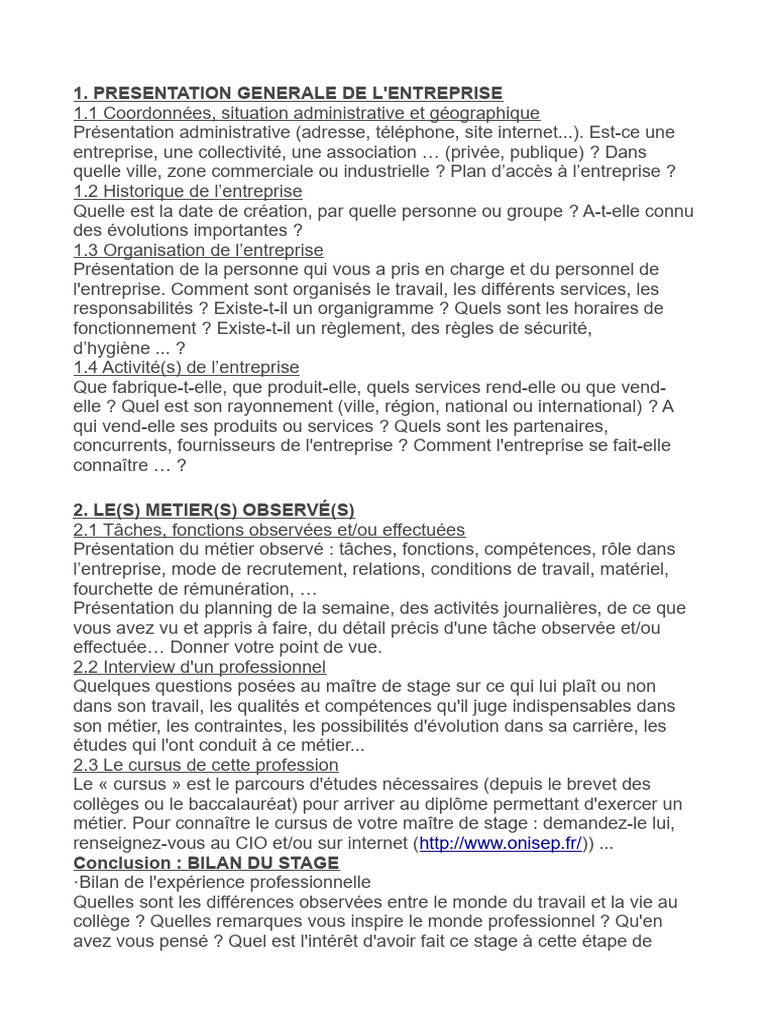 Modèle de Rapport de Stage 3ème | PDF | Business