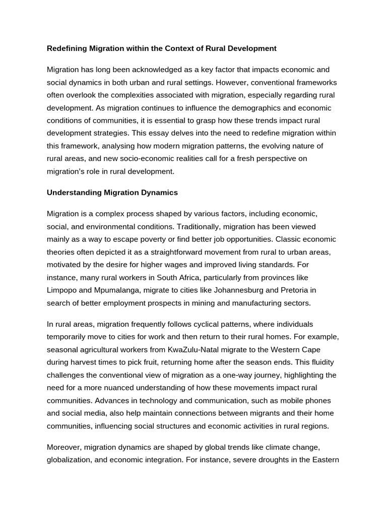 Redefining Migration in Rural Development | PDF | Sustainability ...