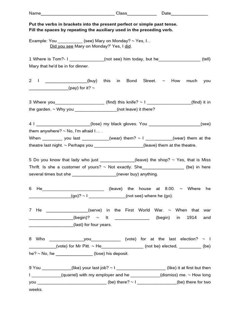 Present Perfect vs Simple Past Exercises | PDF | Language Families ...