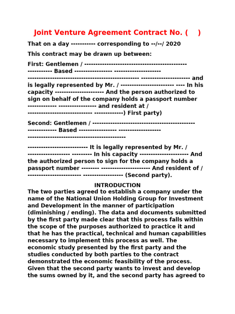 Joint Venture Agreement Contract No | PDF | Damages | Common Law