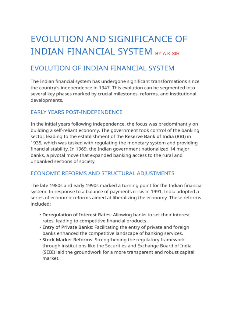 Evolution of Indian Financial System | PDF | Stocks | Stock Exchange