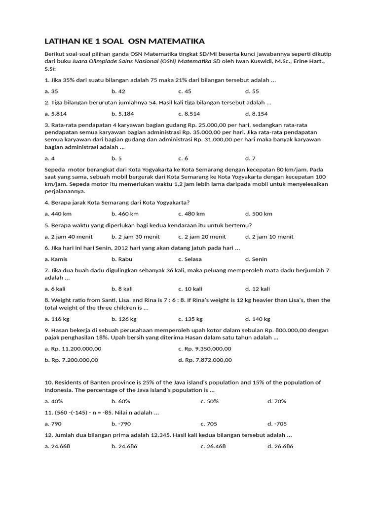 Soal Latihan OSN Matematika SD | PDF