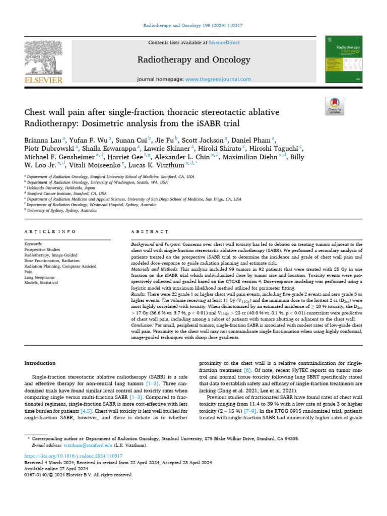 Chest Wall Pain in iSABR Trial | PDF | Radiation Therapy | Clinical ...