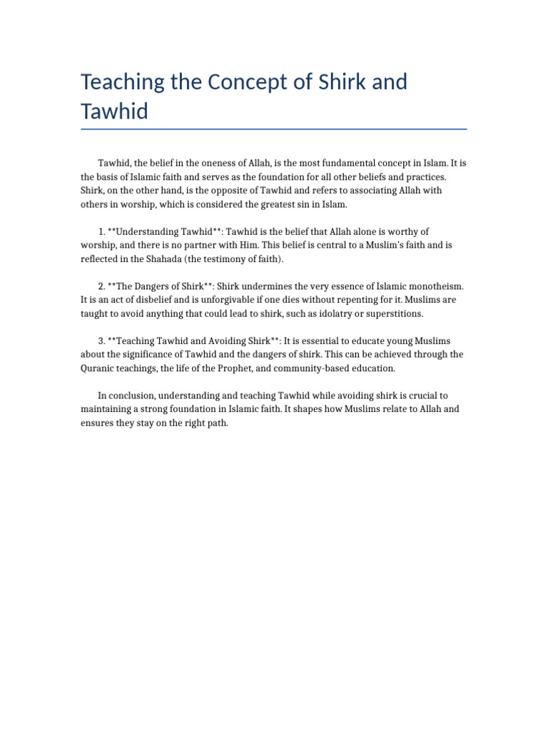 Understanding Tawhid and Shirk in Islam | PDF