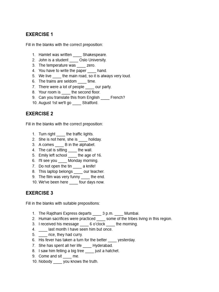 Preposition Practice Worksheets | PDF