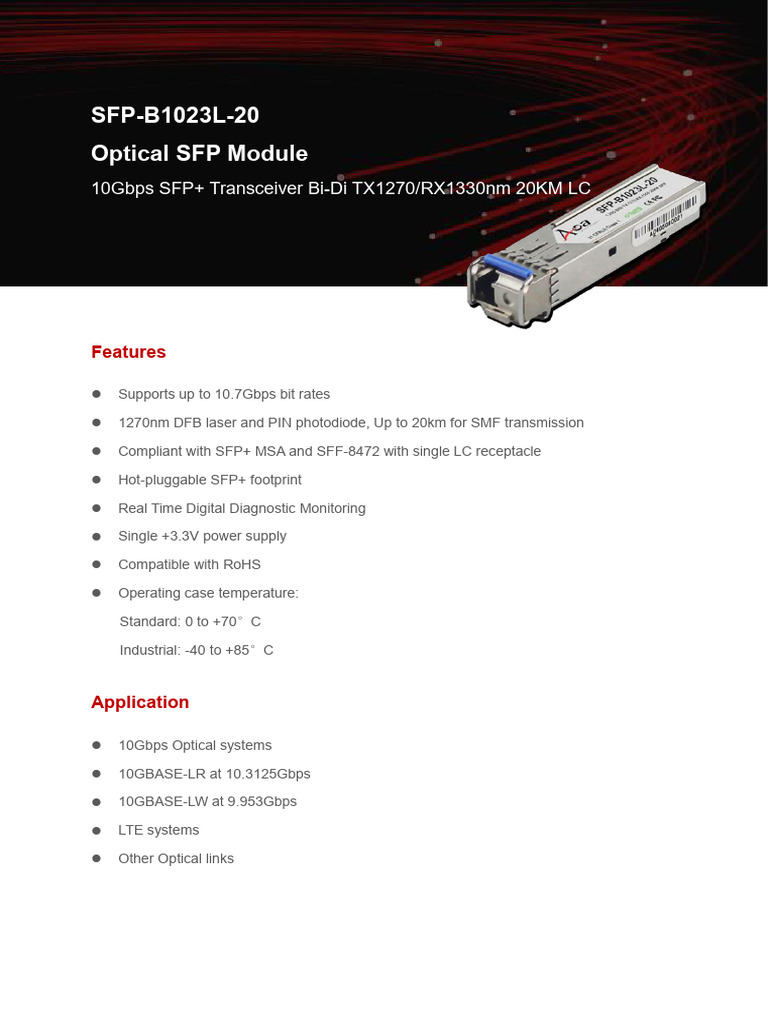 10Gbps SFP+ Transceiver Specifications | PDF | Telecommunications ...
