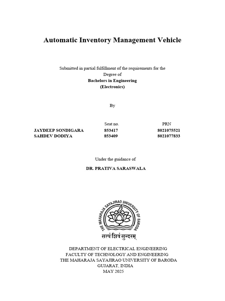 Automatic Inventory Management Vehicle | PDF | Rechargeable Battery ...