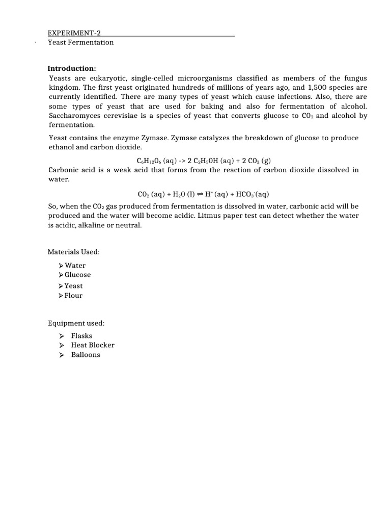 BIO201L Experiment+2 Yeast+Fermentation | PDF | Yeast | Fermentation