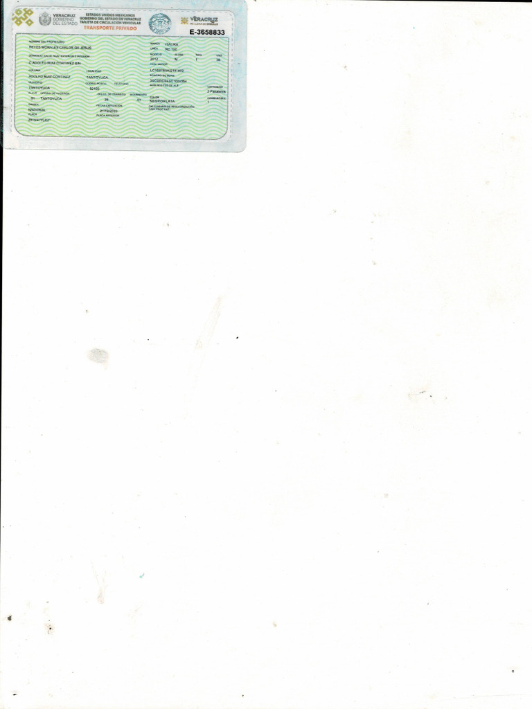 Tarjeta de Circulacion | PDF