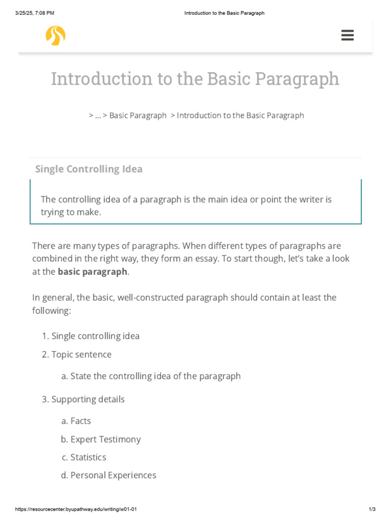 Introduction to the Basic Paragraph | PDF